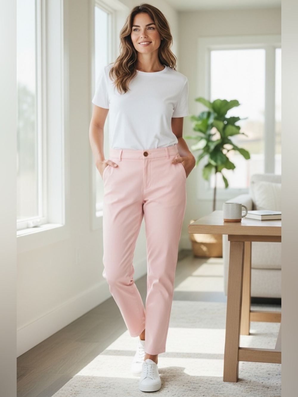 Talbots Womens Light Pink The Perfect Crop Curvy Petites 12P Straight Leg Preppy